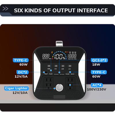 USB Type C 500W Portable Power Station With LED Light For Outdoor Camping