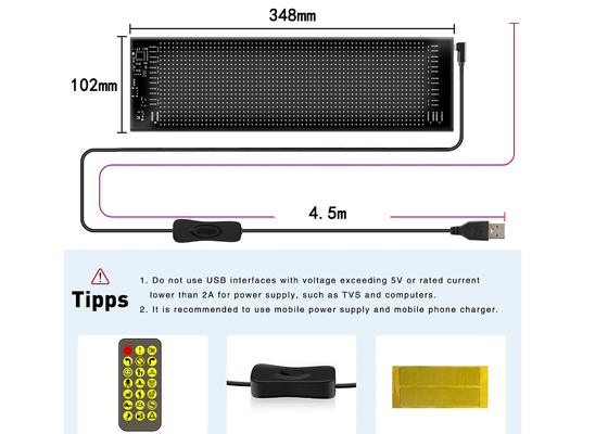App Control LED Sign Board 20*64 Flexible USB Programmable Custom Scrolling Message Car Signs Digital Display