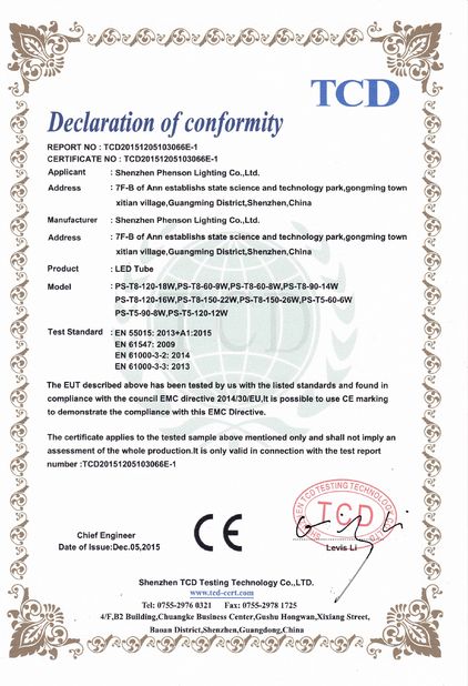 China XT-Phenson lighting Tech.,Ltd Certification